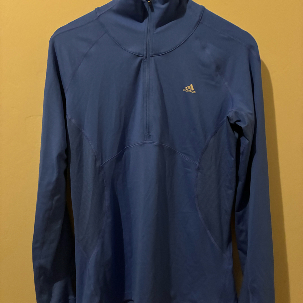 Adidas Climalite Women's Large‎ Blue 1/4 Pullover Long Sleeve Thumbholes Running